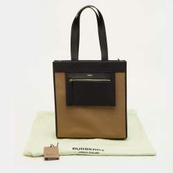 مملوكة مسبقًا Burberry Pocket Manzon Small Black/Beige Canvas and Leather Shopper Tote