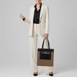 مملوكة مسبقًا Burberry Pocket Manzon Small Black/Beige Canvas and Leather Shopper Tote