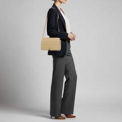 Pre Owned Burberry Snip Sand Beige Leather Shoulder Bag