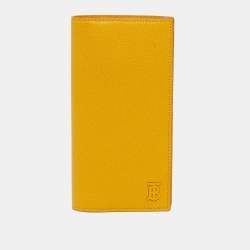 Pre Owned Burberry TB Yellow Grainy Leather Long Wallet