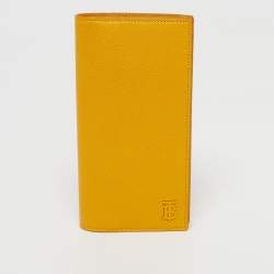 Pre Owned Burberry TB Yellow Grainy Leather Long Wallet