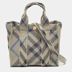مملوكة مسبقًا Burberry Grey/Blue Check Knit Fabric Tote