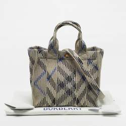مملوكة مسبقًا Burberry Grey/Blue Check Knit Fabric Tote