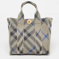 مملوكة مسبقًا Burberry Grey/Blue Check Knit Fabric Tote