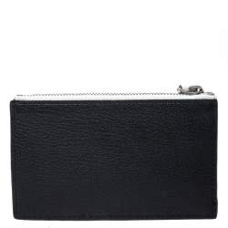 Pre Owned Burberry Black/White Leather Alwyn Zip Card Holder