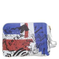 Pre Owned Burberry Multicolor Doodle Print Coated Canvas Wristlet Pouch