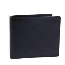 مملوكة مسبقًا Burberry Navy Blue Check Coated Canvas Bill Bifold Wallet