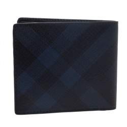 مملوكة مسبقًا Burberry Navy Blue Check Coated Canvas Bill Bifold Wallet
