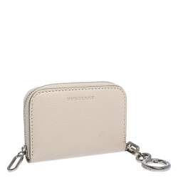 Pre Owned Burberry Beige Leather Zip Around Wallet