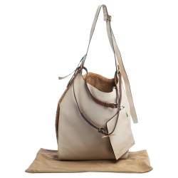 Burberry Beige/Brown Leather and Fabric Medium Grommet Hobo