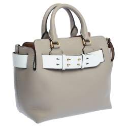 Pre Owned Burberry Mineral Grey Leather Small Belt Tote