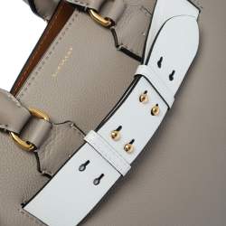 Pre Owned Burberry Mineral Grey Leather Small Belt Tote