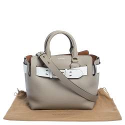Pre Owned Burberry Mineral Grey Leather Small Belt Tote
