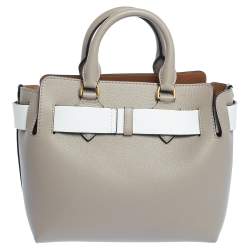 Pre Owned Burberry Mineral Grey Leather Small Belt Tote