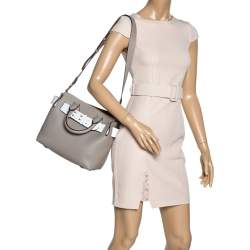 Pre Owned Burberry Mineral Grey Leather Small Belt Tote