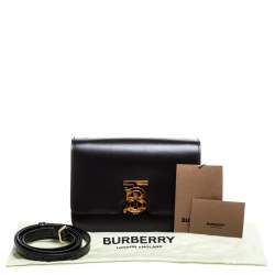 Pre Owned Burberry Black Leather TB Shoulder Bag
