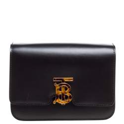 Pre Owned Burberry Black Leather TB Shoulder Bag