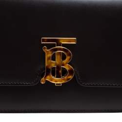 Pre Owned Burberry Black Leather TB Shoulder Bag