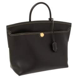 Pre Owned Burberry Dark Brown Leather Society Top Handle Bag