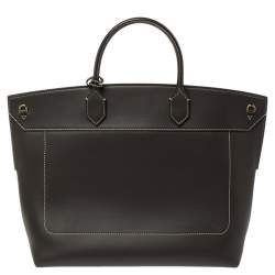 Pre Owned Burberry Dark Brown Leather Society Top Handle Bag