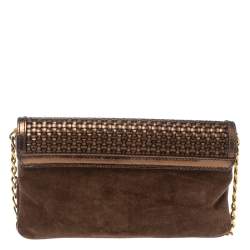 مملوكة مسبقًا Burberry Metallic Brown Woven Leather and Suede Small Shoulder Bag