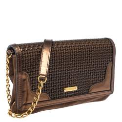 مملوكة مسبقًا Burberry Metallic Brown Woven Leather and Suede Small Shoulder Bag