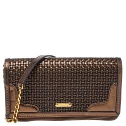 مملوكة مسبقًا Burberry Metallic Brown Woven Leather and Suede Small Shoulder Bag