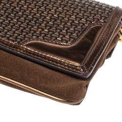 مملوكة مسبق ًا Burberry Metallic Brown Woven Leather and Suede Small Shoulder Bag