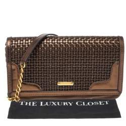 مملوكة مسبقًا Burberry Metallic Brown Woven Leather and Suede Small Shoulder Bag