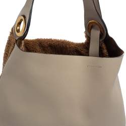 Pre Owned Burberry Beige/Brown Leather and Fabric Medium Grommet Hobo