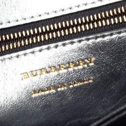 Pre Owned Burberry Silver/Beige Haymarket Check Canvas and Leather Link Flap Shoulder Bag