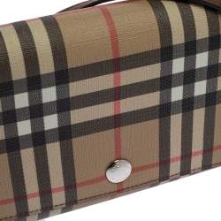Pre Owned Burberry Malt Brown Vintage Check PVC Hannah Wallet On Strap