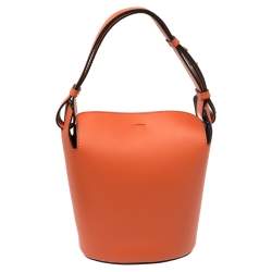 Pre Owned Burberry Orange Leather Small Bucket Bag