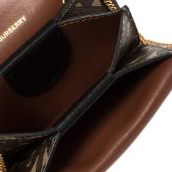 Pre Owned Burberry Brown TB-Print Coated Canvas and Leather Crossbody Bag