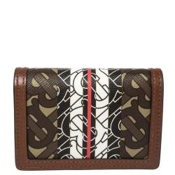 Pre Owned Burberry Brown TB-Print Coated Canvas and Leather Crossbody Bag