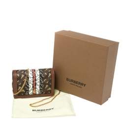 Pre Owned Burberry Brown TB-Print Coated Canvas and Leather Crossbody Bag
