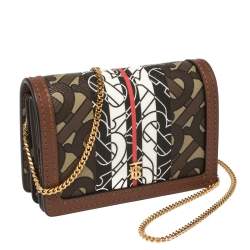 Pre Owned Burberry Brown TB-Print Coated Canvas and Leather Crossbody Bag