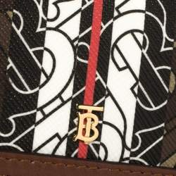Pre Owned Burberry Brown TB-Print Coated Canvas and Leather Crossbody Bag