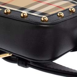 Pre Owned Burberry Beige/Black Nova Check Canvas and Leather Studded Elise Belt Bag