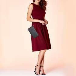 Pre Owned Burberry Charcoal Check Coated Canvas Zip Around Nolan Wristlet Wallet