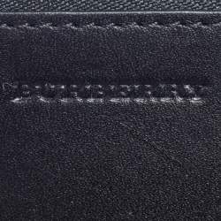 Pre Owned Burberry Charcoal Check Coated Canvas Zip Around Nolan Wristlet Wallet