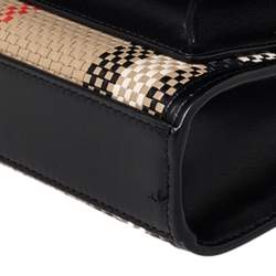 Pre Owned Burberry Black/Beige Latticed Leather Tote