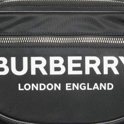 Pre Owned Burberry Black Logo Print Nylon and Leather Trim Bum Belt Bag