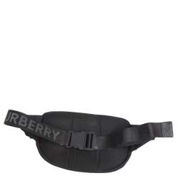 Pre Owned Burberry Black Logo Print Nylon and Leather Trim Bum Belt Bag