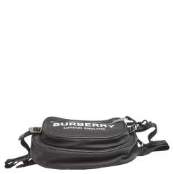 Pre Owned Burberry Black Logo Print Nylon and Leather Trim Bum Belt Bag
