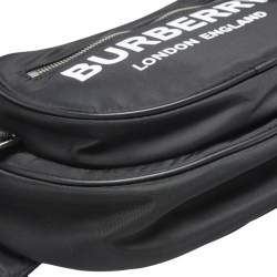 Pre Owned Burberry Black Logo Print Nylon and Leather Trim Bum Belt Bag