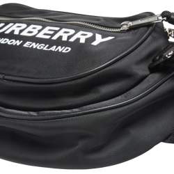 Pre Owned Burberry Black Logo Print Nylon and Leather Trim Bum Belt Bag