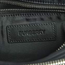 Pre Owned Burberry Black Logo Print Nylon and Leather Trim Bum Belt Bag