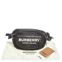 Pre Owned Burberry Black Logo Print Nylon and Leather Trim Bum Belt Bag