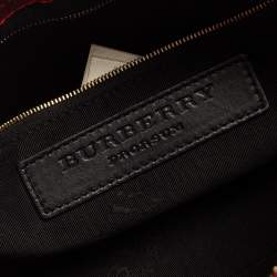 Pre Owned Burberry Metallic Red/Beige Nova Check Canvas and Leather Blaze Satchel